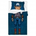 Colcha Solteiro Portallar Fun Flanela + Fronha Localizada Marvel Capitão América Azul