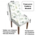 Kit 6 Capa para Cadeira Portallar Estampa Digital Malha 93% Poliéster e 07% Elastano Green Leaves Branca