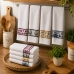 Kit 06 Pano De Prato Copa KazzaVip Felpudo Atoalhado 100% Algodão Barra Decorada Jacquard 45cmx70cm Branco Off White