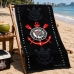 Toalha Praia KazzaVip Veludo Estampado 100% Algodão Brasão Licenciado Oficial Clube Corinthians 2026 70cm x 140m Preto