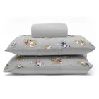 Jogo de Lençol KazzaVip Casal Malha 100% Algodão Basic Dogs 3 Peças Cinza