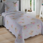 Kit Cobre Leito KazzaVip Solteiro Microfibra Estampado 100% Poliéster Matelassê com Porta Travesseiro Renove Juvenil Teddy Corações 02 Peças Lavanda