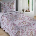 Kit Cobre Leito KazzaVip Solteiro Microfibra Estampado 100% Poli&eacute;ster Matelass&ecirc; com Porta Travesseiro Renove Juvenil Coruja 02 Pe&ccedil;as Lavanda