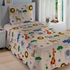 Kit Cobre Leito KazzaVip Solteiro Microfibra Estampado 100% Poli&eacute;ster Matelass&ecirc; com Porta Travesseiro Renove Juvenil Animais 02 Pe&ccedil;as Perola