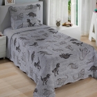 Kit Cobre Leito KazzaVip Solteiro Microfibra Estampado 100% Poliéster Matelassê com Porta Travesseiro Renove Juvenil Dinossauros 02 Peças Cinza