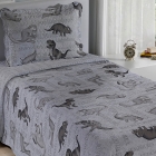 Kit Cobre Leito KazzaVip Solteiro Microfibra Estampado 100% Poliéster Matelassê com Porta Travesseiro Renove Juvenil Dinossauros 02 Peças Cinza