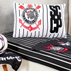 Jogo de Len&ccedil;ol KazzaVip Solteiro Malha 100% Algod&atilde;o Licenciado Clube Corinthians 2 Pe&ccedil;as Preto
