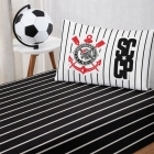 Jogo de Len&ccedil;ol KazzaVip Solteiro Malha 100% Algod&atilde;o Licenciado Clube Corinthians 2 Pe&ccedil;as Preto