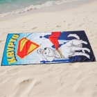 Toalha de Praia e Piscina KazzaVip Microfibra 100% Poli&eacute;ster Estampada Anti Areia Licenciada Krypto 70cm x 140m Azul